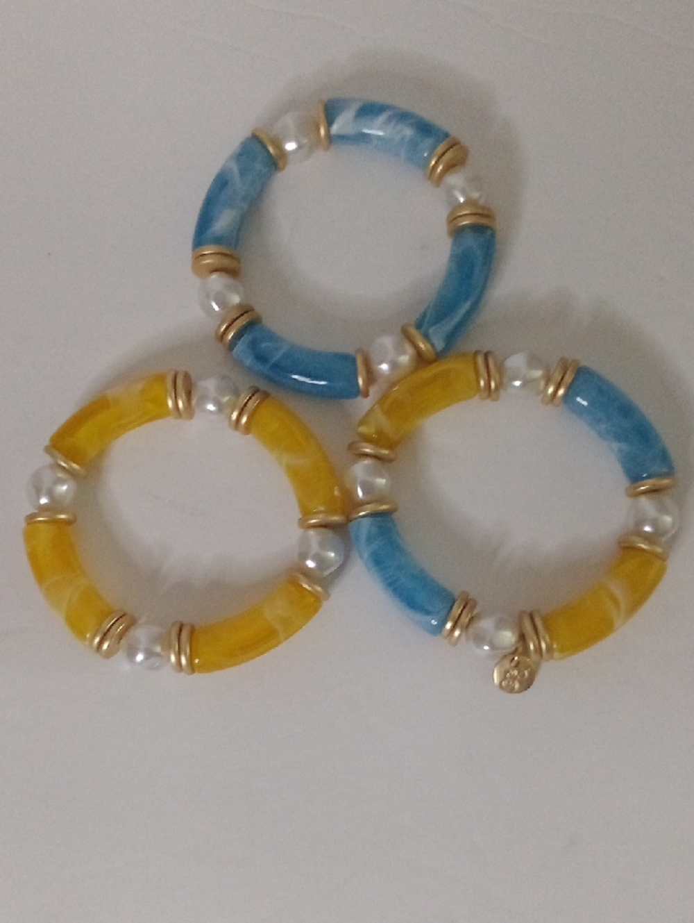 Blue and Yellow Beaded Stretch Bracelet Set - Women Jewelry